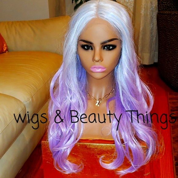 Lace Front Wig - Mermaid Multicolor Purple Blue Balayage Ombre Rainbow Brazilia…